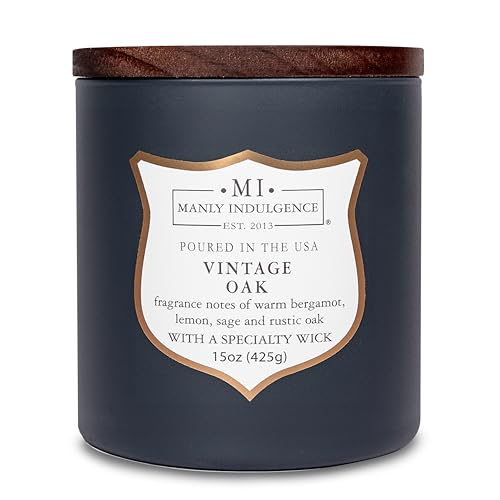 Manly Indulgence Vintage Oak Scented Candles for Men, 15 oz Wooden Wick, Premium Soy Blend Wax, 60H Burn, Candles for Home Scented - Made in The USA - color: Vintage Oak