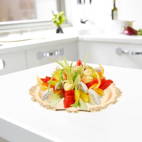 SEWACC Elegant Golden Serving Tray 7.87In Round Snack Serving Platter for Food Desserts Jewelry Display Trinket Dish for Entertaining - color: Golden