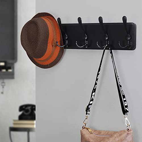 Coat Rack Wall Mounted - 5 Tri Hooks, Heavy Duty, Wooden Wall Coat Hanger Coat Hook for Clothes Hat Jacket Clothing, Black - color: Black, size: L=17.4"