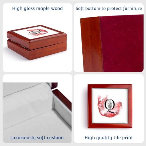 3dRose Letter Q Personal Floral Vintage Floral Monogram-Personalized Initial Jewelry Box 7 x 7 inch with 4 inch tile