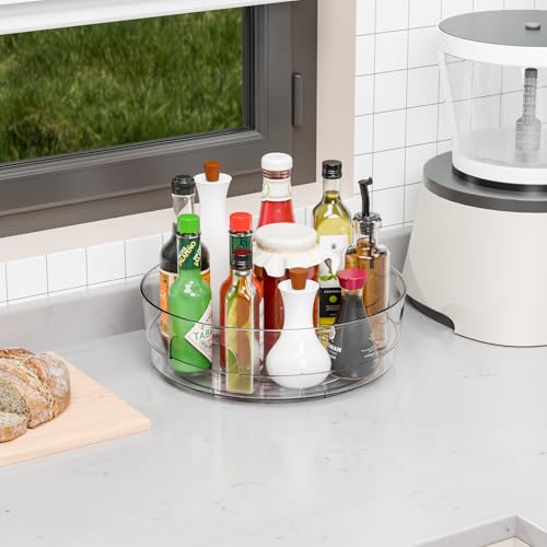 12" W Clear Acrylic Lazy Susan Turntable for Refrigerator,Cabinet - with Handle - 2 Pack Large Fridge Sauce Condiment Turn Table Organizer,Spinning Round Spice Rack Carousel for Pantry,Kitchen - size: 2 Pack-12 Inch