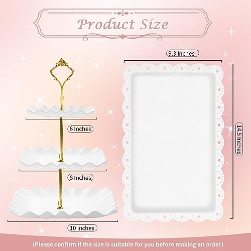5 Pcs Dessert Table Display Set- 3 Tier Cupcake Stand & Serving Tray | Cake Stands for Tea Party, Birthday, Baby Shower, Bridal Shower Decorations, Thicker Food-Graded Plastic, Metal Rod, Reusable