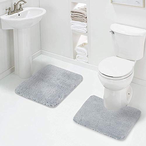 Walensee Shaggy 2 Piece Bath Rug Sets (Growing Blue) U Shape Contour 20 x 24 and 20 x 32 Plush Absorbent Non Slip Machine Wash/Dry Rugs & Mats - color: Growing Blue