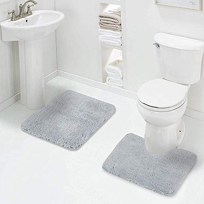 Walensee Shaggy 2 Piece Bath Rug Sets (Growing Blue) U Shape Contour 20 x 24 and 20 x 32 Plush Absorbent Non Slip Machine Wash/Dry Rugs & Mats - color: Growing Blue