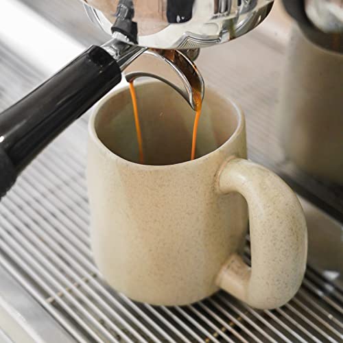 Uaral Large Coffee Mugs Cream Stoneware Mug Set with Jumbo Handle for Cocoa,Milk,Latte or Tea,Handmade Free-Form Edge Design,20oz,Set of 2, (Cream) - color: Cream