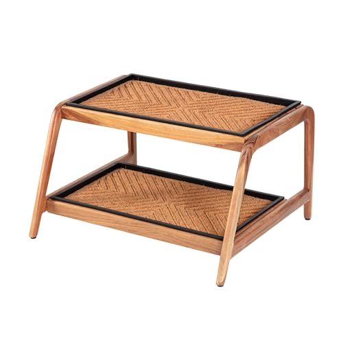 Anji Mountain Heavy Duty Waterproof Wooden Shoe Storage Mat Organizer/Boot Storage Tray Multi Use for Entryway with Coir, Tan Cross Embossed Insert, 2 Tier, Fits 4 Pair (26.5" Wide) - color: Tan Cross Embossed, size: 2 Tier, Fits 4 Pair