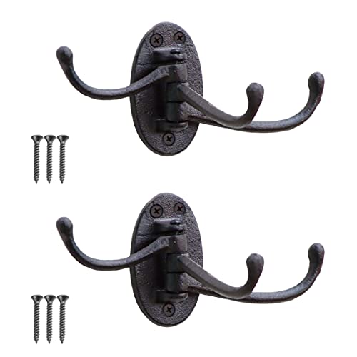 2PCS Vintage Cast Iron Wall Hooks Coat Rack Hooks Vintage Towel Hook Decorative Wall Hook Decorative Hooks Heavy Duty Coat Hooks 3 Swing Arm Swivel Coat Hook (elliptic) - style: Retro Oval