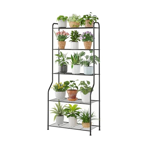 Kitsanery Plant Stand Indoor Outdoor for Multiple Plants, 5 Tier Tall Heavy Duty Metal Shelf, Large Flower Pot Holder Ladder for Garden, Patio, Living Room, Balcony, Black - color: Black