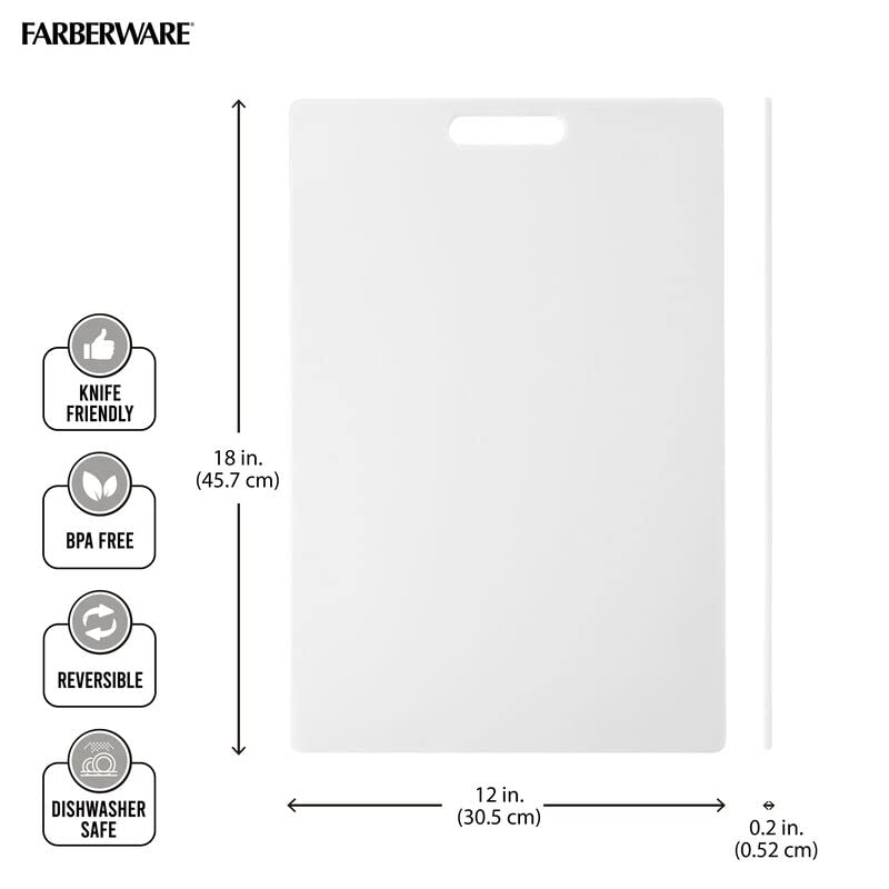 Farberware Cutting Board for Kitchen, 12 x 18 Inch Poly Utility Board, Reversible Plastic Cutting Board for Meat, Vegetables, Fish and Poultry, Dishwasher Safe - size: 18"L x 12"W