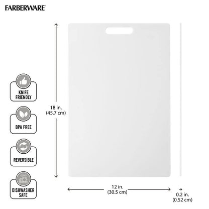 Farberware Cutting Board for Kitchen, 12 x 18 Inch Poly Utility Board, Reversible Plastic Cutting Board for Meat, Vegetables, Fish and Poultry, Dishwasher Safe - size: 18"L x 12"W