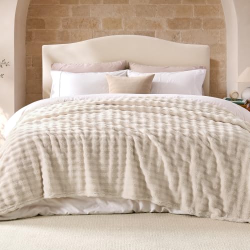 Lotus Karen 3D Bubble Fleece Blanket - Ultra Soft Fluffy Beige King Blanket for Couch, Lightweight Cozy Throw for All Season, Adults Women Kids(Beige, 108"x90") - color: 04 Beige, size: King (108" x 90")