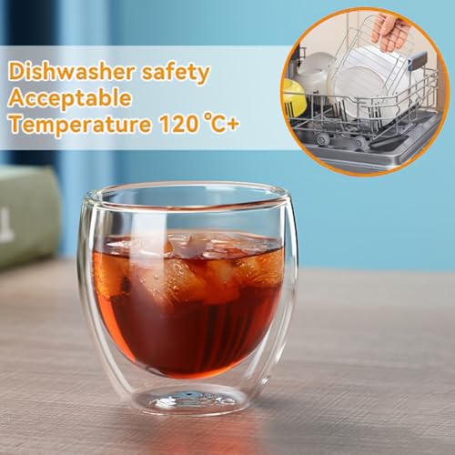 Double Walled Espresso Cups Set of 6, 2.7oz Insulated Clear Glass Coffee Mugs, Espresso Shot Glasses Cups for for Coffee Cappuccino Latte Tea, Gift for Chrismas, Brithday