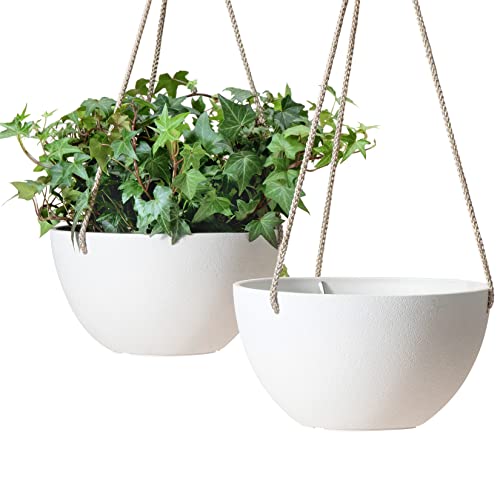 LA JOLIE MUSE Hanging Planter Baskets for Indoor Plant, Set of 2, 8 Inch | Decorative Hanging Baskets with Drainage Holes, Speckled White Hanging Planters for Windows, Porches, Balconies, Patios - color: White, size: 8 Inch