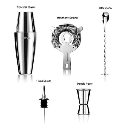 Cocktail Shaker,Cocktail Shaker Set 6 Pcs,27OZ Drink Shaker | Martini Shaker,Boston Shaker,Cocktail Strainer,Bartender Kit,Stainless Steel Double Measuring Jigger,Mixing Spoon