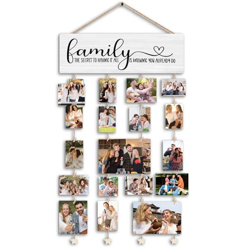Picture Frames Collage Photo Hanging Display Picture Board Wood Rustic Frames, The Secret to Having It All Is Knowing You Already Do”Farmhouse Rustic Wood Hanging Photo Wall Table Top Frames - color: Family