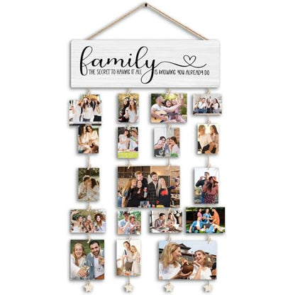 Picture Frames Collage Photo Hanging Display Picture Board Wood Rustic Frames, The Secret to Having It All Is Knowing You Already Do”Farmhouse Rustic Wood Hanging Photo Wall Table Top Frames - color: Family