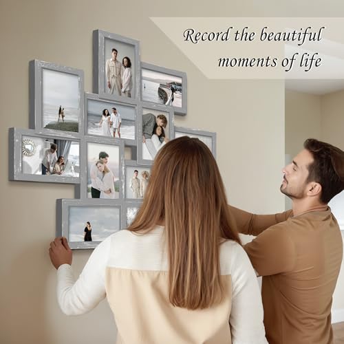 Jerry & Maggie - Photo Frame 24x24 Square Storm Eye Ashes PVC Picture Frame Selfie Gallery Collage Wall Hanging for 6x4 Photo - 12 Photo Sockets - Wall Mounting Design - color: Ashes