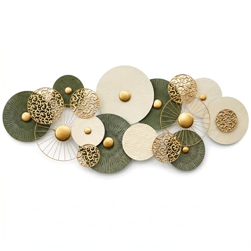 HAVFIFK Large Metal Wall Art Decor for Living Room,3D Geometric Disc Design | Easy to Install,Horizontal or Vertical Hang,Wall Sculptures for Bedroom Office Dining Room Entryway Above Couch Home Decor - color: Green