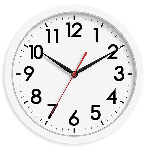 AKCISOT 10 Inch Wall Clock, Silent Battery Operated Analog Clock, White | Classroom | Kitchen | Office | Easy to Read Numbers | Garage - color: C_white, size: 10 Inch