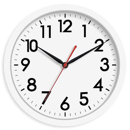 AKCISOT 10 Inch Wall Clock, Silent Battery Operated Analog Clock, White | Classroom | Kitchen | Office | Easy to Read Numbers | Garage - color: C_white, size: 10 Inch