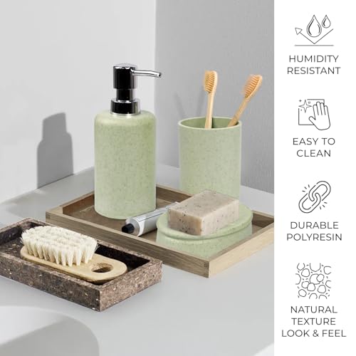 CERBIOR Bathroom Accessories Set 6 Piece Wheat Straw Bath Ensemble,Green | Includes Soap Dispenser,Tooth Brush Holder,Toothbrush Cup, Soap Dish for Decorative Countertop and Housewarming Gift - style: Green