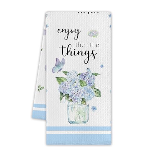 Blue Hydrangea Kitchen Towels, Spring Dish Towels for Kitchen, 13.8 X 23.6 Inch Decorative Hand Tea Towel for Home Bathroom, Floral Butterfly Themed Decorations & Gifts, 11 - color: Blue Hydrangea 02