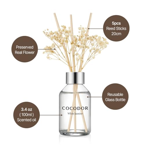COCODOR Flower Reed Diffuser Set / 3.4oz / April Breeze/Scent Diffuser with Sticks Home Fragrance Reed Diffuser for Bathroom Shelf Decor - size: Flower/3.4Ounce