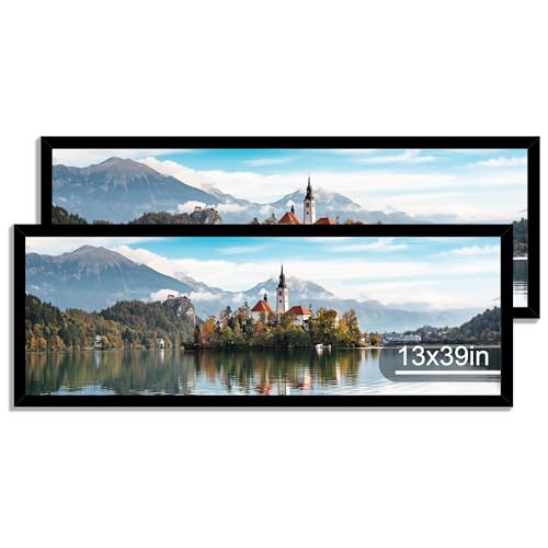Hongkee 13x39 Puzzle Frame 2 Packs, Real Glass and Black Wood Frame, Display Panoramic 13 x 39 Picture Frames - Horizontal or Vertical Wall Mounting - color: Black, size: 13x39 in without mat