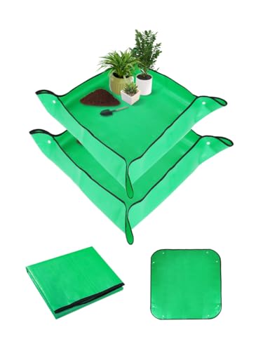 2 Pack-Repotting Mat for Indoor Plant Transplanting and Mess Control Thickened Waterproof Potting Tray Foldable Potting Mat Portable Gardening Mat Garden Gifts(26.8"x 26.8") Green - size: 2 Pack - 26.8 x 26.8 Inch, Green
