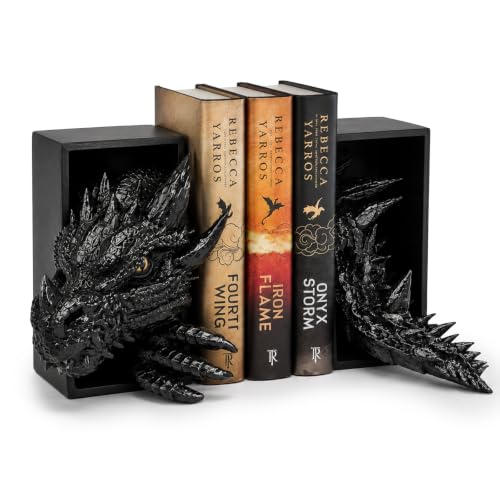 Dragon Bookends Ornaments, Gothic Fantasy Bookends, Book Lovers Unique Resin Shelf Holder Set, Functional Resin Animal Statue Sculpture Book Holder for Home Office Bookshelf（Black） - color: B