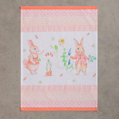 Maison d' Hermine Kitchen Towels Set of 3 Reusable 100% Cotton 27.50" x 20" | Cloth Tea Dish Towels Absorbent with Hanging Loop for Kitchen Dining Party Wedding Hotel Home Spring Summer - Bunny Party - color: 008 - Bunny Party