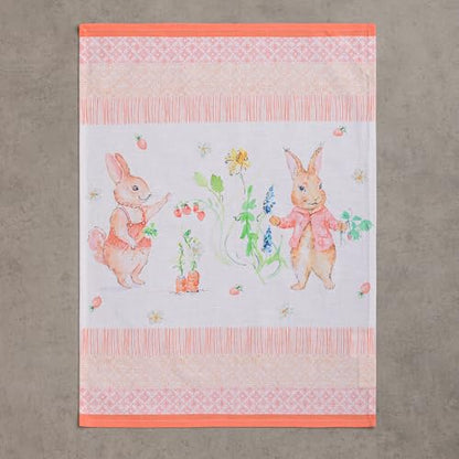 Maison d' Hermine Kitchen Towels Set of 3 Reusable 100% Cotton 27.50" x 20" | Cloth Tea Dish Towels Absorbent with Hanging Loop for Kitchen Dining Party Wedding Hotel Home Spring Summer - Bunny Party - color: 008 - Bunny Party