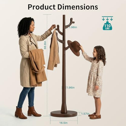 Uniclinens Coat Rack Freestanding Solid Wood Coat Tree Standing with 4 Hooks, Coat Rack Stand Creative Tree Branch-look (Dark Walnut) - color: Dark Walnut, size: Coat Tree