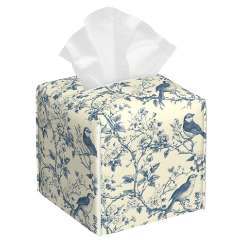 Tissue Box Cover Square, Blue Floral and Bird Leather Tissue Box Cover Decorative Facial Paper Organizer Dispenser for Bathroom Kitchen Bedroom Vanity Countertop Night Stands - color: Color6