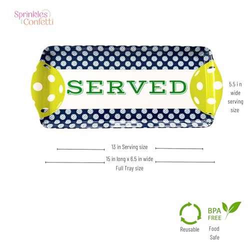Navy Pickleball Melamine Serving Tray with Handles Reusable Party Platter | By Sprinkles & Confetti BPA-Free Durable Birthdays Outdoor Events Charcuterie Appetizers Cupcakes Snacks Entertaining - color: Navy & Lime