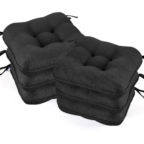 BETU Black Chair Cushions for Dining Chairs Set of 6,3.5" Thick Kitchen Table Chair Pads with Ties,Non Slip Backing and Covers,Seat Cushion for Dining Room,Bar,Patio Chairs,15.5"X15.5"X3.5",Black - color: Black, size: 15.5"x15.5"x3.5" (6 Pack)
