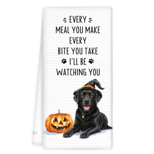 Black Lab Gifts Fall Dog Kitchen Towels, Autumn Dog Hand Towels | Halloween Labrador Retriever Dish Tea Towel for Kitchen Decorative, Autumn Pumpkin Black Dogs Bathroom Kitchens Decor,16x24In - color: Black Lab