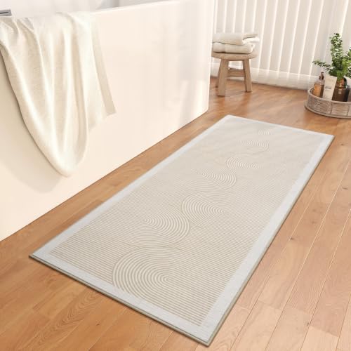 Hallway Kitchen Runner Rug Non-Slip Low Pile Washable Rug Beige 2x5ft | Soft Entryr Mat Carpet TPR Backing , Thin Profile, Abstract Pattern for Bedroom, Bathroom, Entryway Long Runners, Easy Clean - color: Beige, size: 2' x 5'