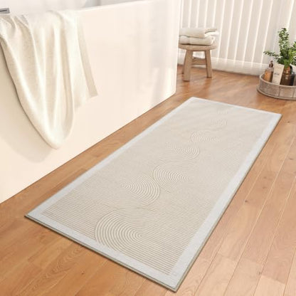 Hallway Kitchen Runner Rug Non-Slip Low Pile Washable Rug Beige 2x5ft | Soft Entryr Mat Carpet TPR Backing , Thin Profile, Abstract Pattern for Bedroom, Bathroom, Entryway Long Runners, Easy Clean - color: Beige, size: 2' x 5'