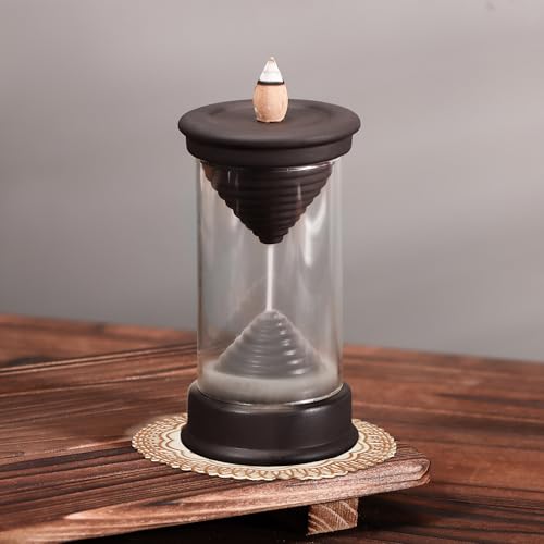 Hourglass Backflow Incense Burner Waterfall Incense Holder Bracket Glass Windproof Cover Provides 20 Counter Flow Incense Cones for Yoga Office Home Decoration Odor Elimination