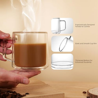 CNGLASS 15oz(4-pack) Double Walled Glass Coffee Mugs,Large Insulated Glass Mugs with Handle,Clear Coffee Cups for Espresso,Latte,Cappuccino,Tea - color: 15oz(4-pack)