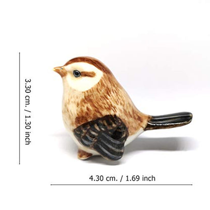 Handmade Ceramic Bird Figurine, Shelf Decor for Bird Lovers | Hand-painted ceramic, brown, 1.3 in tall, for bookshelf, nursery shelf or windowsill, gift for bird watchers