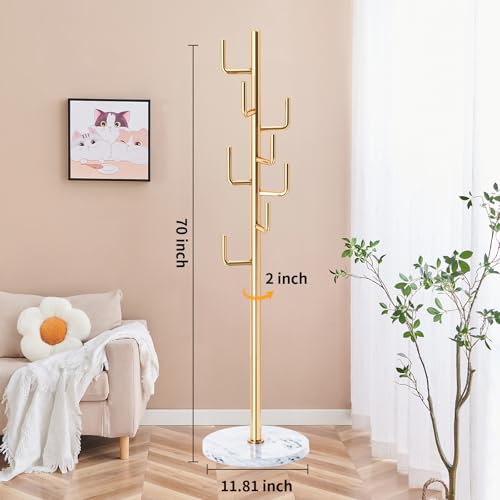 ZOZOE Metal Modern Coat Racks, Cactus Coat Rack Freestanding with Natural Marble Base, Golden Coat Rack Stand with 8 Hooks, Coat Tree Hanger Stand for Bags, Hats, Entryway, Office - color: Black 8 Hooks
