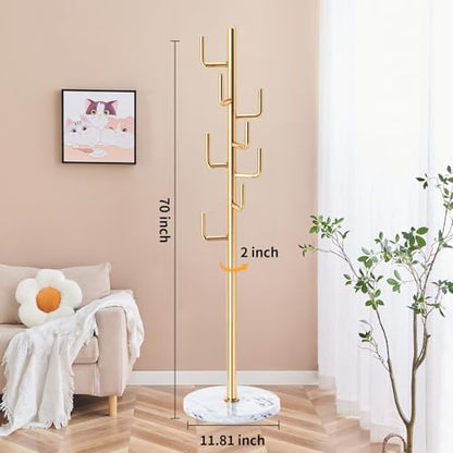 ZOZOE Metal Modern Coat Racks, Cactus Coat Rack Freestanding with Natural Marble Base, Golden Coat Rack Stand with 8 Hooks, Coat Tree Hanger Stand for Bags, Hats, Entryway, Office - color: Black 8 Hooks