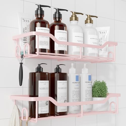Kitsure Shower Caddy, Adhesive Shower Organizer, Large, Pink | Stainless Steel Shelf for Inside Shower, No Drill Bathroom Organizers and Storage, Home Decor Accessories - color: Pink, size: Large