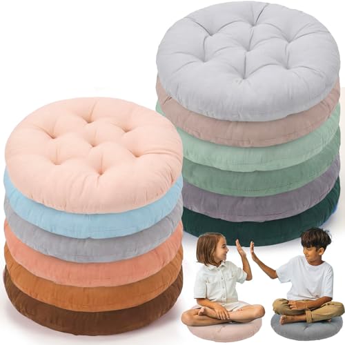 Fumete 12 Pcs Round Floor Pillows Cushions Seating 16 x 16 Inches Floor Round Cushions for Kids Toddlers Flexible Reading Chair Pillows for Classroom Home School Playing Supplies(Natural Color) - color: Natural Color