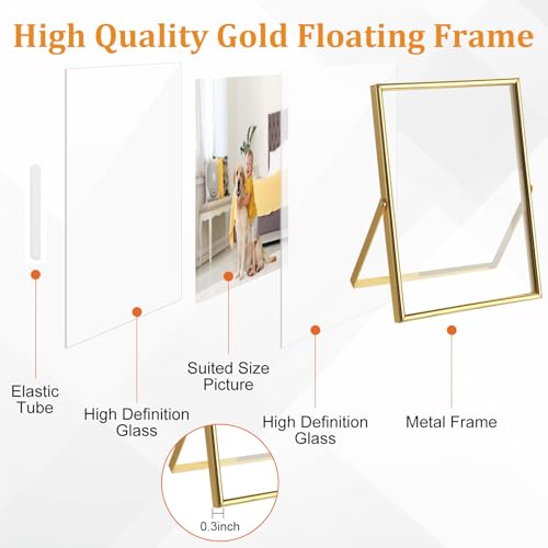 3 Pack Gold Floating Frame 5x7 Picture Frame Holds 4x6 5x7in Photo, Gold Metal Frames for Anniversary, Birthday or Wedding, Home or Office Décor - size: 5x7