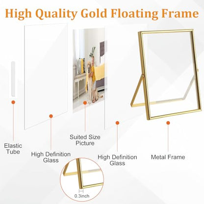 3 Pack Gold Floating Frame 5x7 Picture Frame Holds 4x6 5x7in Photo, Gold Metal Frames for Anniversary, Birthday or Wedding, Home or Office Décor - size: 5x7
