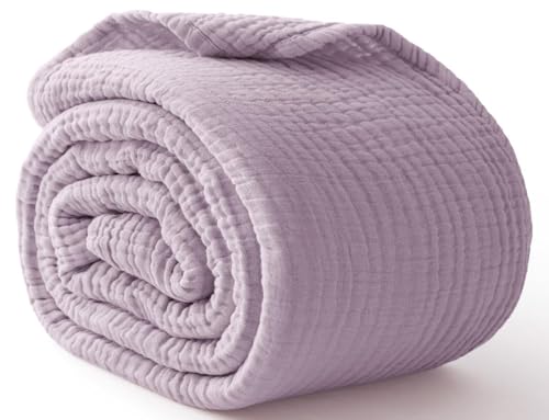 100% Cotton Muslin Blanket Large 50" x 70", 6 Layers Breathable and Lightweight Cotton Throw Blanket for Bed and Couch, Soft Quilt Bedspread, Gauze Blanket for Adults All Season, Lavender - color: 04 - Lavender, size: Throw Xl(50" X 69.5")