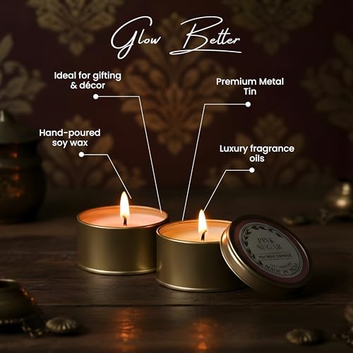 Soy Wax Scented Candles - Pink Sugar & Sea Grass (Set of 2) | Metal Tin Scented Candles for Home Decoration, Burn Time 14-15 Hrs Each, Luxury Fragrance Candles for Gifting - size: Set of 2